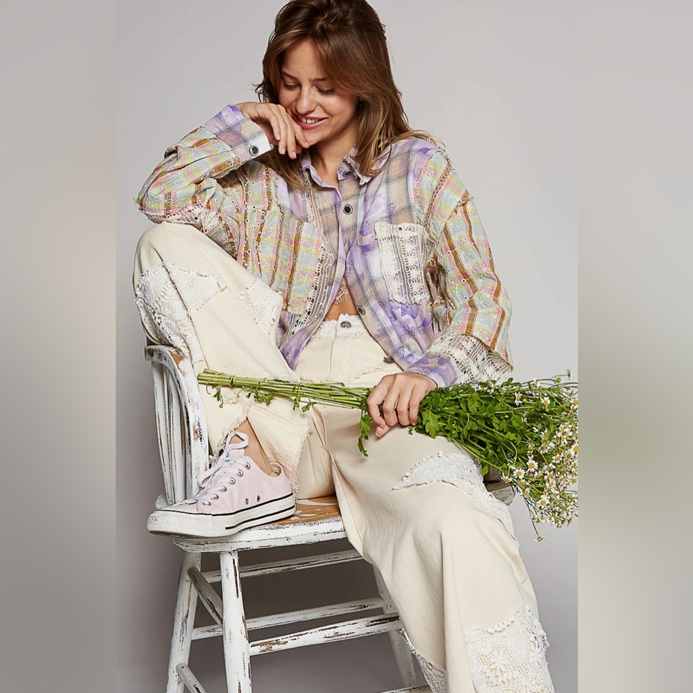 POL “ Headliner “ Plaid Button Down Shacket | Lilac